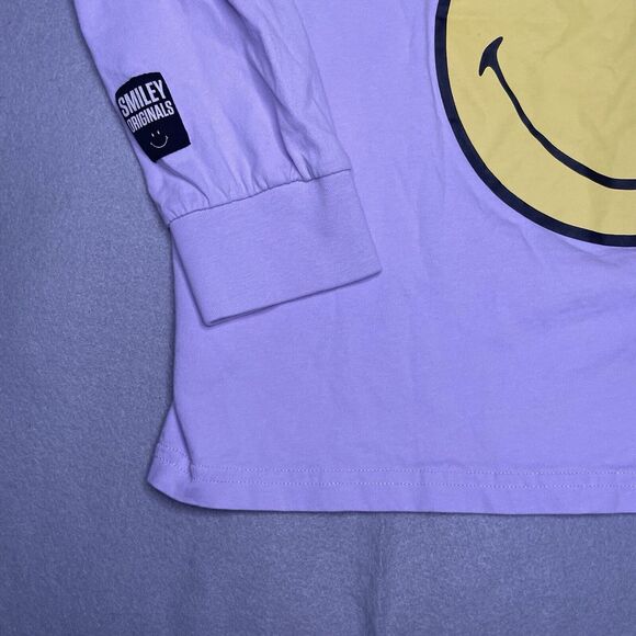 H&M Relaxed Fit Printed Jersey Shirt Light Purple/Smiley Size Medium Small Stain - Picture 5 of 5